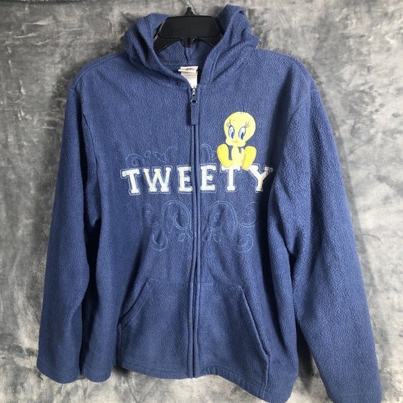 Looney Tunes Tops - Women's Looney Tunes Tweety Bird Blue Fleece Zip Up Hoodie Sweatshirt Size Large